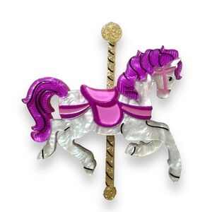 Pink and White Carousel Horse Brooch
